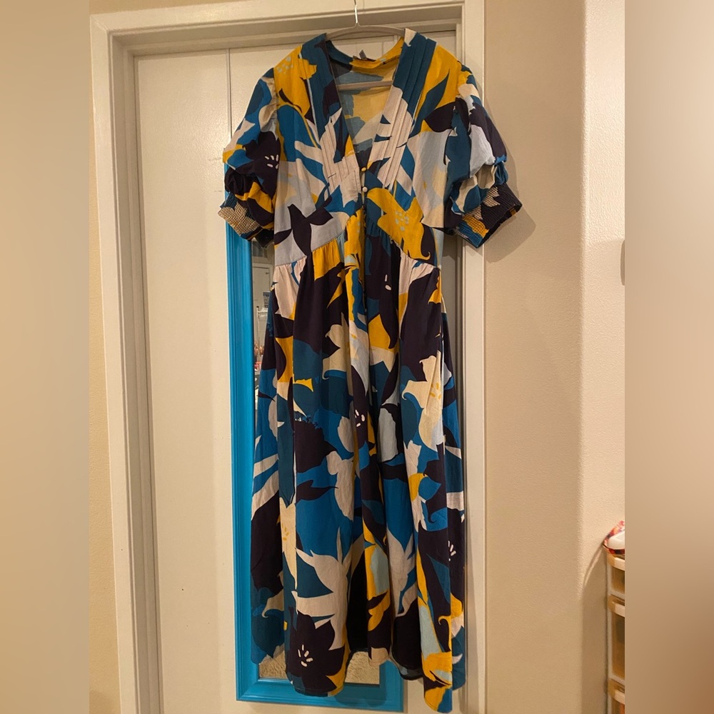 Anthropologie Conditions Apply Ronika Maxi Dress Puff Sleeve Floral Print Size L
